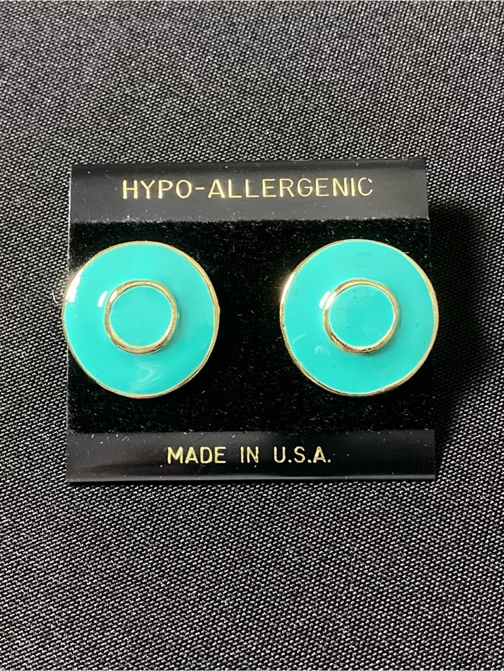 Vintage Sea Green And Gold Circle Stud Earrings